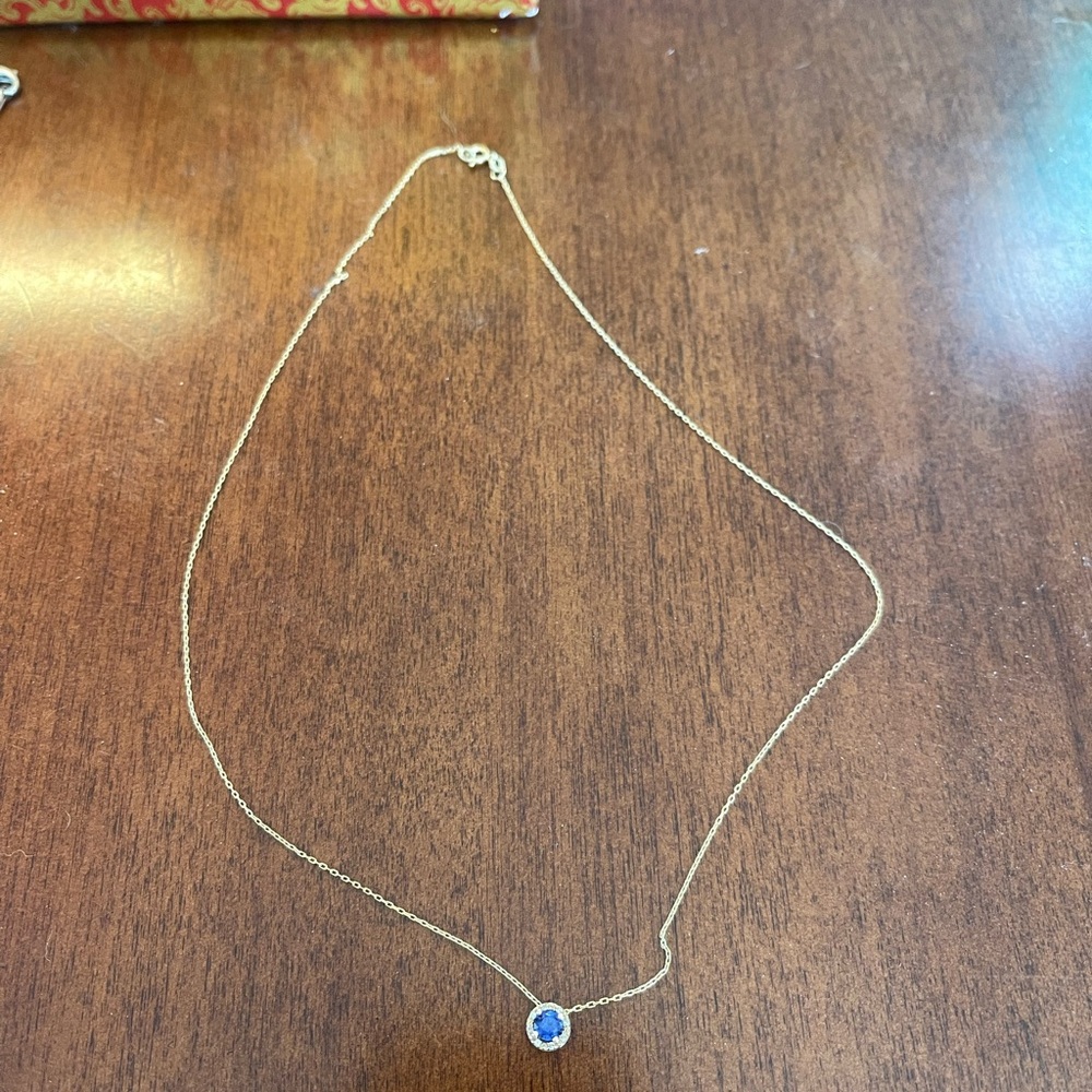 Elegant 14k Gold Necklace with Blue sapphire and Diamond Pendant